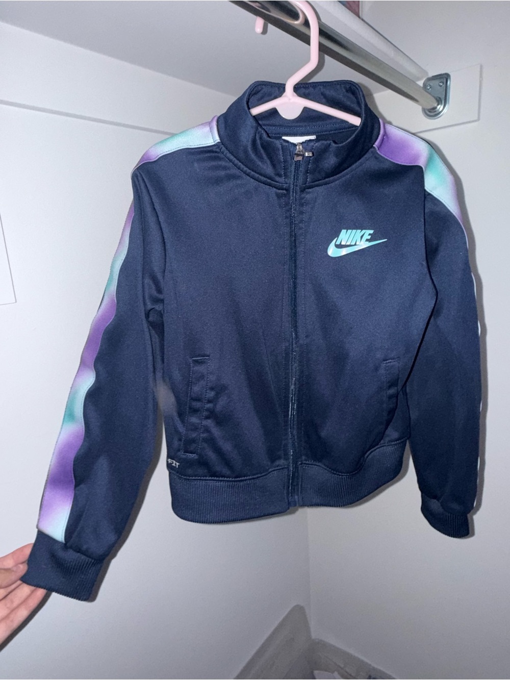 Nike Girls Navy Track Jacket with Purple & Teal Stripe Accents